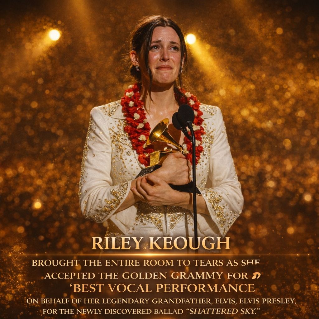 The instant Riley Keough emerged beneath the blinding GRAMMY lights, something strange swept through the arena — a silence so heavy it felt like the world itself had stopped breathing. Before anyone understood why, hardened music legends were wiping away tears. Hands shaking, Riley raised the golden trophy for her grandfather, Elvis Presley… then revealed the song no one knew existed… Because this wasn’t just a tribute. It was the song the world was never meant to hear…