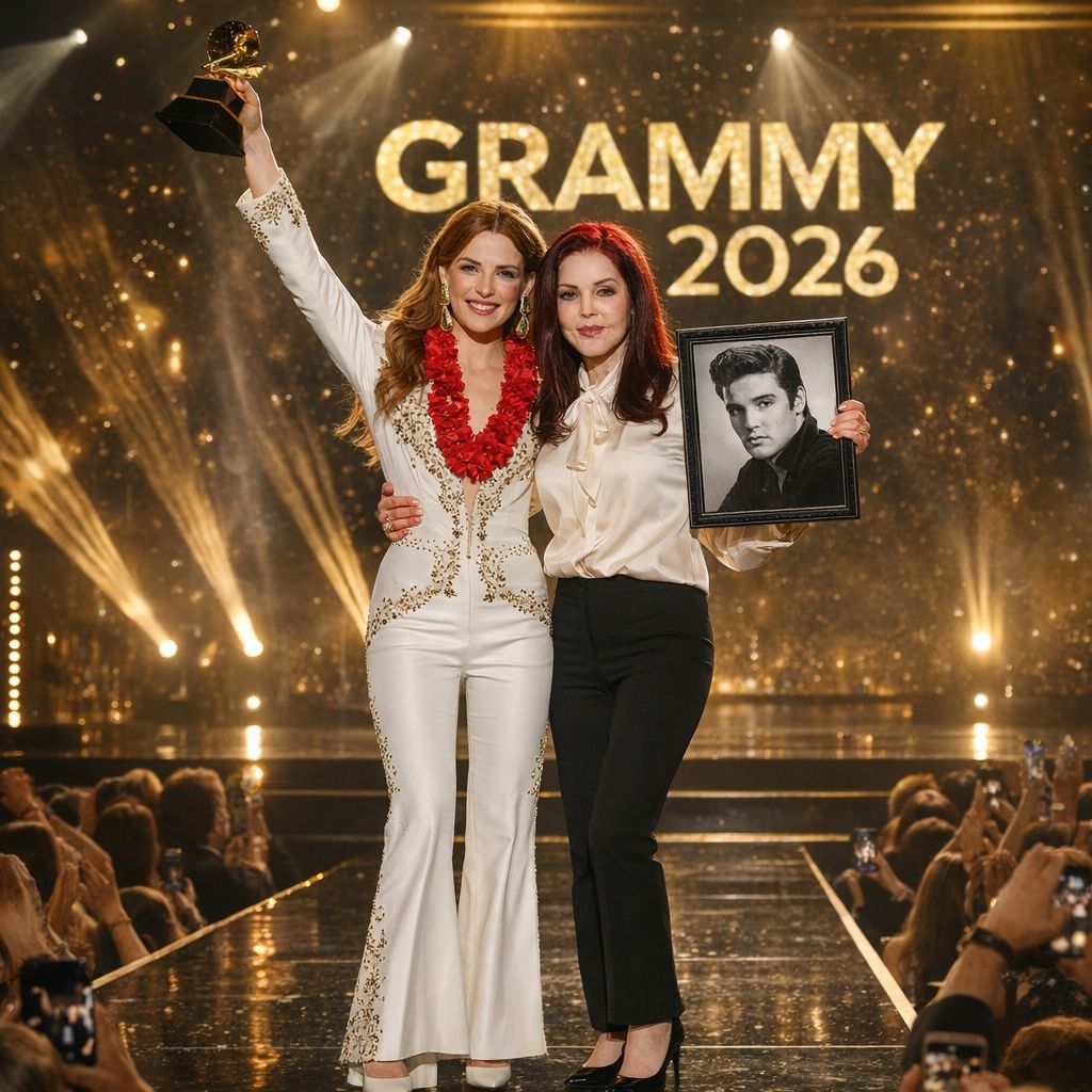 The moment Riley Keough stepped into the blinding lights of the GRAMMY stage, a haunting silence swallowed the arena whole — and within seconds, grown legends were openly weeping. Trembling as she lifted the golden trophy for her grandfather, Elvis Presley, she unleashed the newly uncovered ballad Shattered Sky — a soul-breaking tribute so raw and powerful it felt like history itself was cracking open before their eyes.